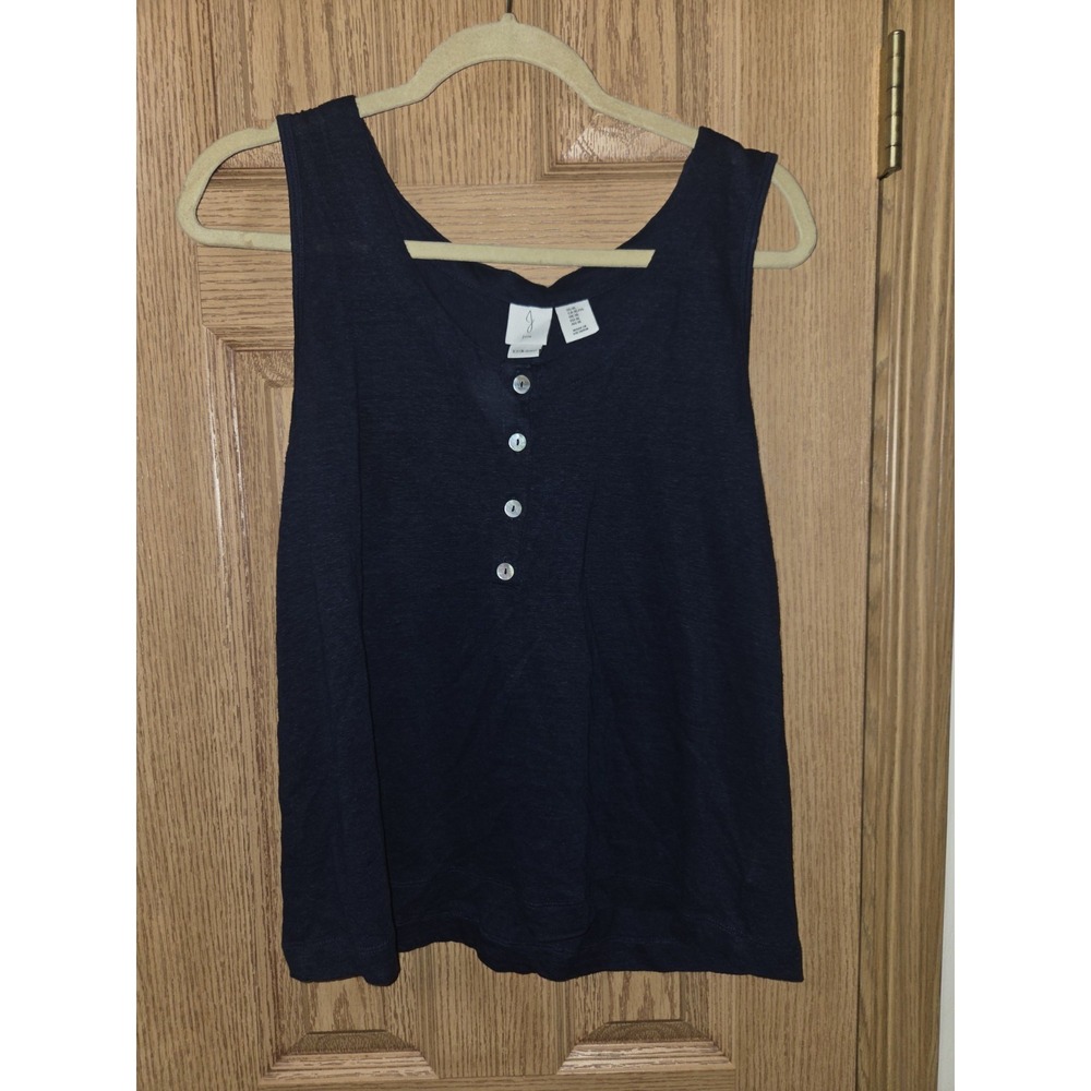 Joie Women's XL Dark Blue Sleeveless Tank Top 100% Linen Lightweight Buttoned